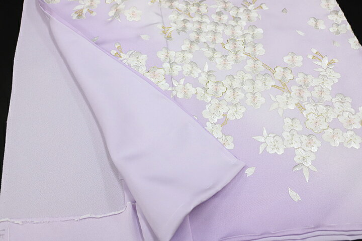 楽天市場】訪問着 手刺繍 正絹 紫 薄紫 桜 桜枝 枝垂れ桜 ぼかし 最 