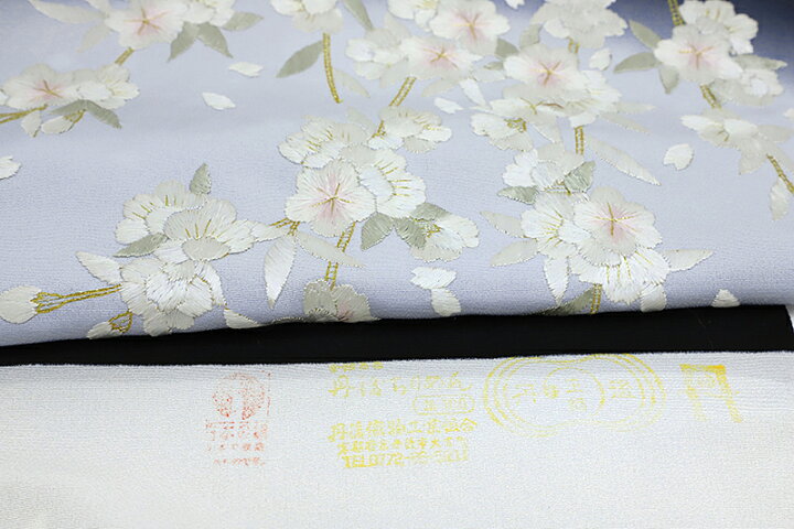 楽天市場】訪問着 手刺繍 正絹 黒地 薄ブルーグレー 桜 枝垂れ桜 蘭 