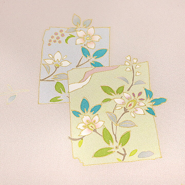 楽天市場】手描友禅 付け下げ 訪問着 正絹 ピンクベージュ 色紙 花 最  