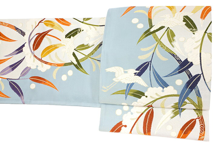 楽天市場】袋帯 唐織 正絹 橋本清織物 紹巴織 水色 鷺 雪持ち柳 礼装用  