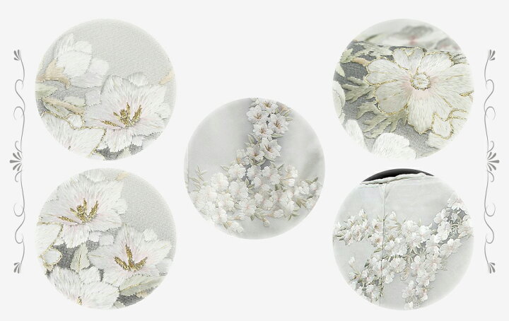 楽天市場】訪問着 手刺繍 正絹 ライトグレー 白灰色 花柄 最高級丹後 