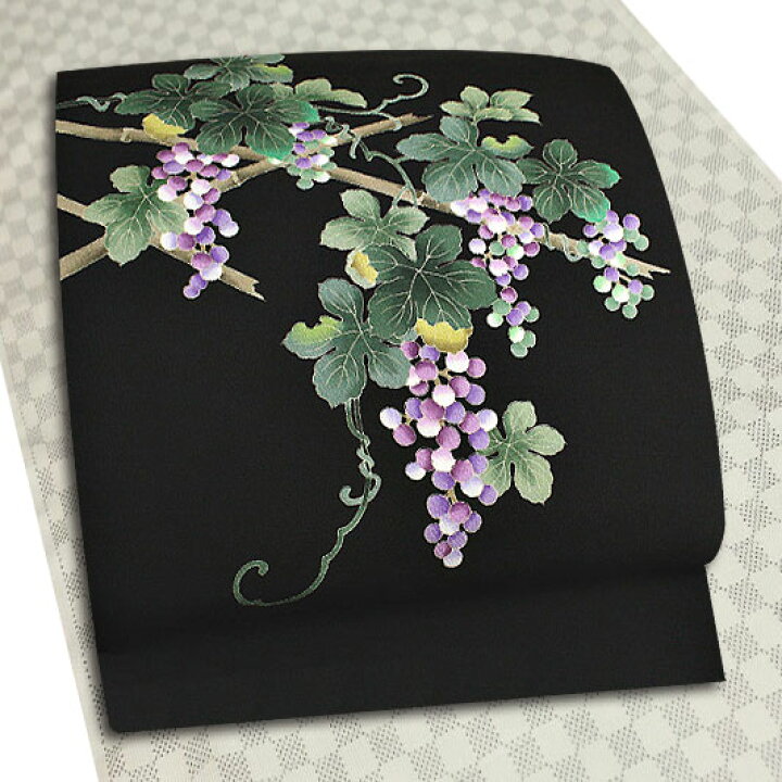 楽天市場】名古屋帯 十日町友禅 秀美 黒 葡萄 ぶどう 九寸 反物 正絹  