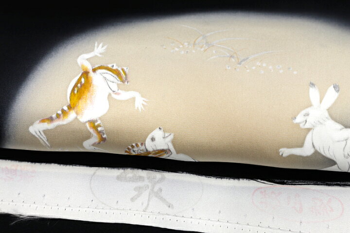 楽天市場】名古屋帯 絹菱 正絹 黒地 鳥獣戯画 兎 うさぎ 蛙 月 萩 秋 