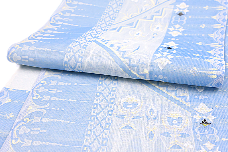 楽天市場】袋帯 西陣織 大光 美しいキモノ掲載 紗 正絹 青 水色 幾何学