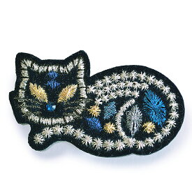 在庫処分 帯留 猫 ねこ ネコ cat 紺 青 ネイビー ベロア 刺繍 ラインストーン ベネチアン かわいい カジュアル 帯締め 和装 着物 No.8-1735