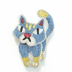 在庫処分 帯留 猫 ねこ ネコ cat 水色 青 黄色 ブルー シルバー 刺繍 ラインストーン かわいい カジュアル 帯締め 和装 着物 No.8-1739