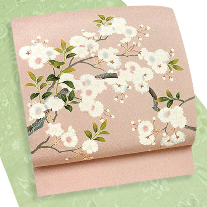 楽天市場】名古屋帯 十日町友禅 秀美 ピンクベージュ 渋ピンク 桜 九寸  