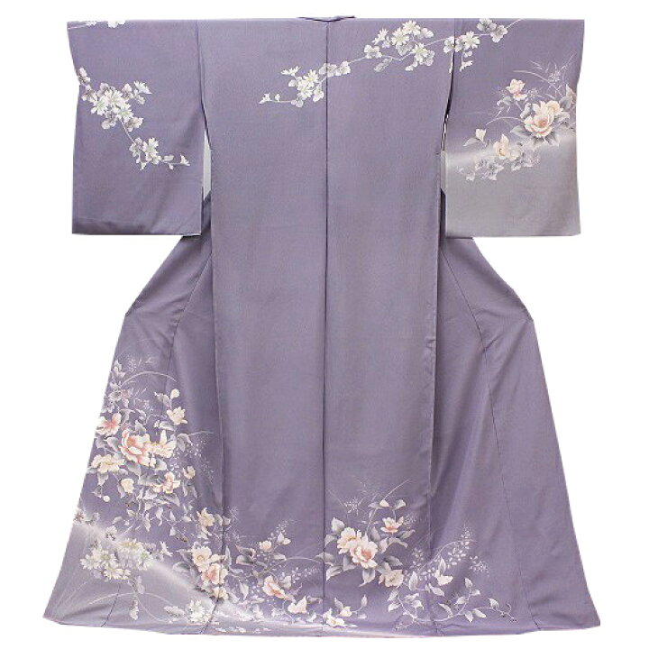 楽天市場】訪問着 吉澤友禅 十日町友禅 正絹 灰藤色 椿 菊 縞 極上の手  