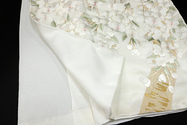 楽天市場】訪問着 手刺繍 総刺繍 正絹 白地 桜 未仕立て 仮絵羽 