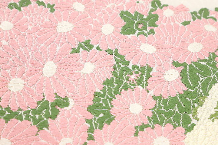 楽天市場】名古屋帯 山口美術織物 唐織 重陽菊 白 ピンク 赤 白 緑 花  