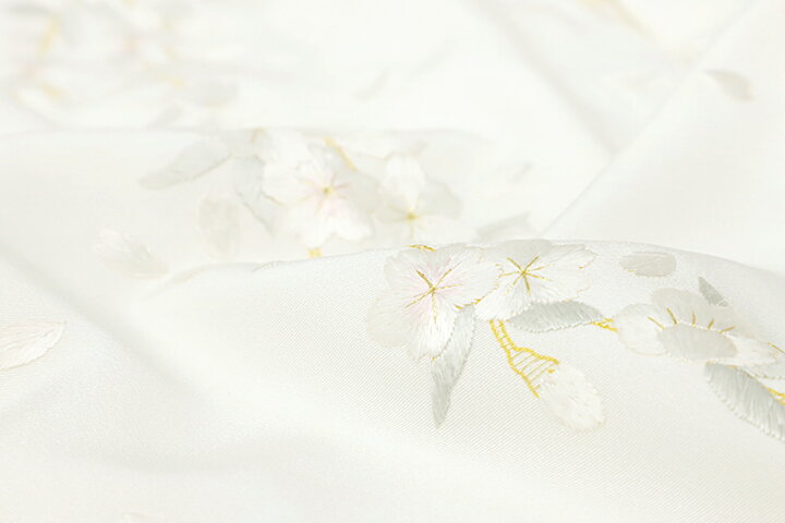 総刺繍 手刺繍 胡蝶蘭 桜 未仕立て品 仮絵羽 金糸 八掛付き 正絹