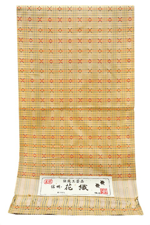 楽天市場】花織紬 反物 正絹 信州 伝統工芸品 黄色 橙色 赤 格子 菱 