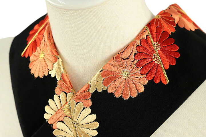 楽天市場】半衿 半襟 振袖 成人式 刺繍 黒地 赤 サーモンピンク 