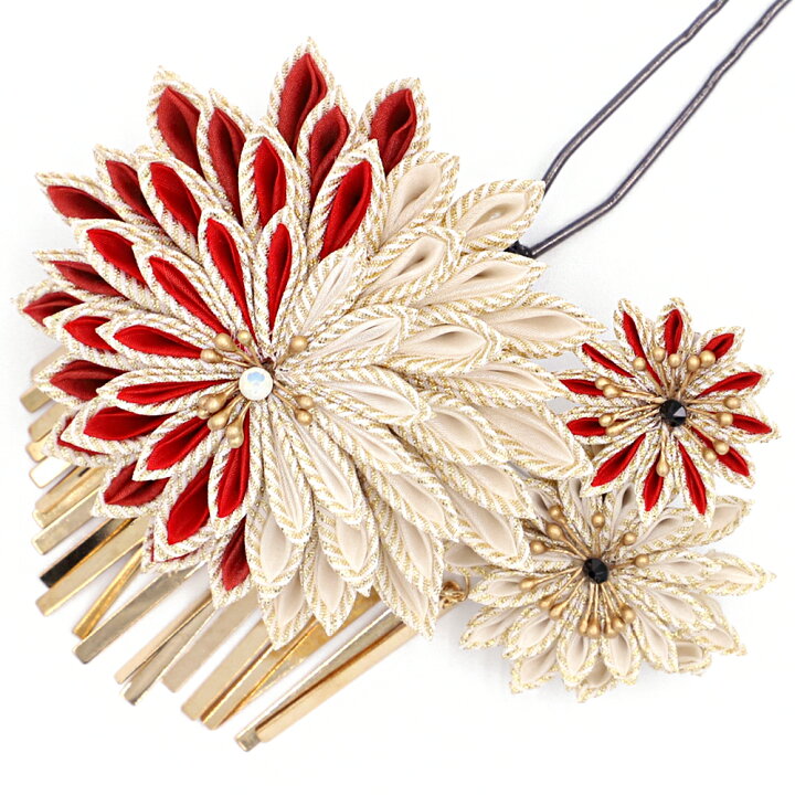 楽天市場】髪飾り 成人式 つまみ細工 振袖 和装 袴 一本差し 赤 白  