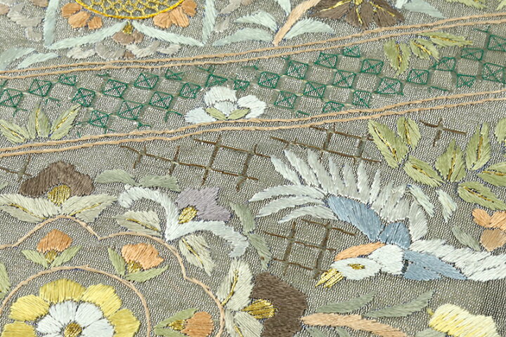 楽天市場】袋帯 スワトウ刺繍 汕頭刺繍 刺繍 手刺繍 西陣織 正絹 銀地 