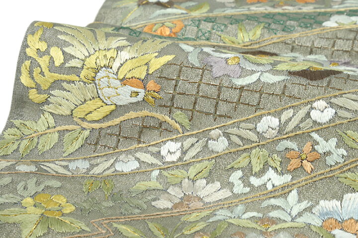 楽天市場】袋帯 スワトウ刺繍 汕頭刺繍 刺繍 手刺繍 西陣織 正絹 銀地  
