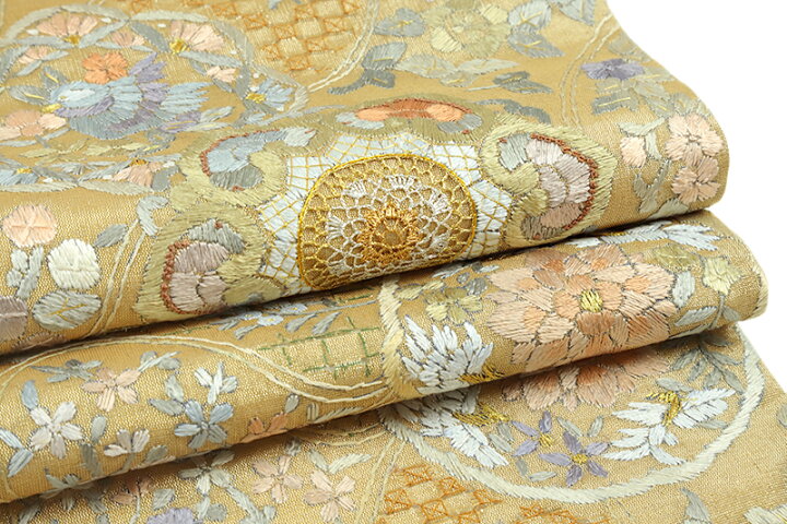 楽天市場】袋帯 スワトウ刺繍 汕頭刺繍 刺繍 手刺繍 西陣織 正絹 金地  