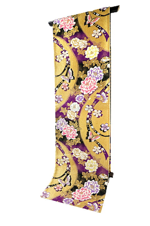 楽天市場】【 中古 】 袋帯 振袖用 リサイクル 正絹 紫 黒 金 牡丹 梅  