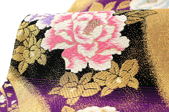 楽天市場】【 中古 】 袋帯 振袖用 リサイクル 正絹 紫 黒 金 牡丹 梅  