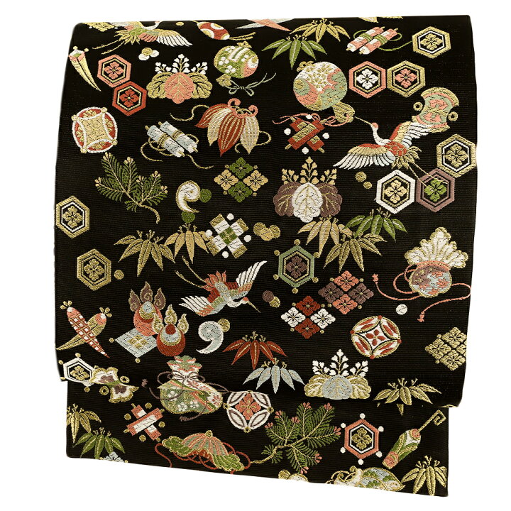 楽天市場】袋帯 正絹 西陣織 山下織物 唐織 黒地 招福宝尽くし 未  