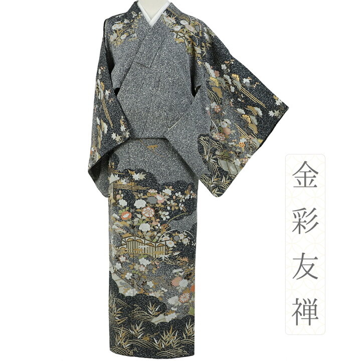 楽天市場】【 中古 】 訪問着 正絹 黒地 リサイクル 白 花 梅 菊 桔梗 