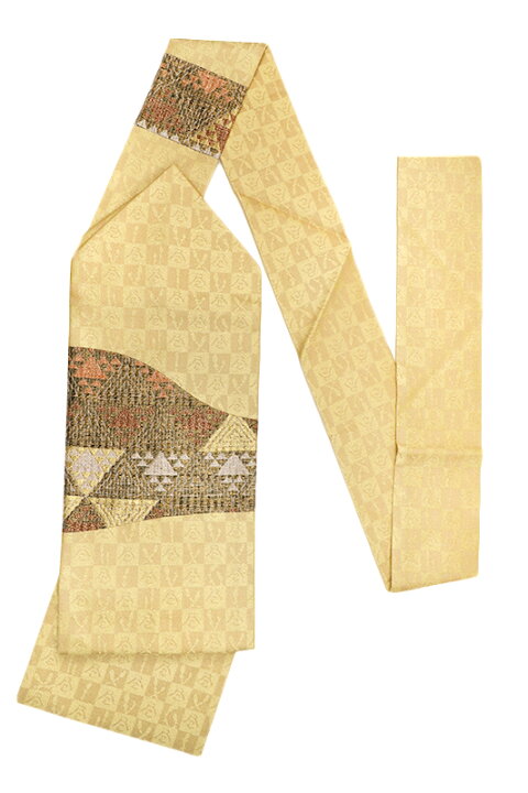 琉球紅型染名古屋帯（九寸仕立て代込み）｜着物（きもの）の通販 京都wabitas（ワビタス） 名古屋帯 切りばめ 琉球絣 紅型裂 ベージュ 正絹 九寸