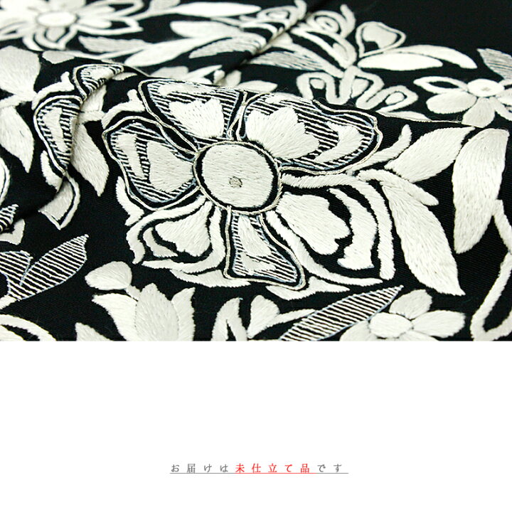 楽天市場】訪問着 手刺繍 正絹 黒地 更紗 花 最高級丹後ちりめん 仮絵 