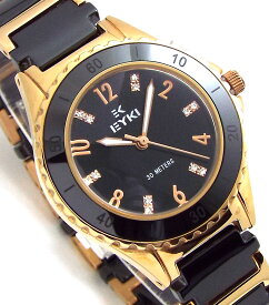【 表示価格から10％割引クーポンあり 】レディース 腕時計 セラミック EYKI ブラック文字盤 ピンクゴールド BLACK 送料無料