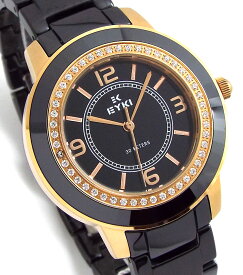 レディース 腕時計 セラミック EYKI クールブラック文字盤 ブラック ピンクゴールド BLACK エレガントライン 送料無料