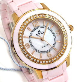 レディース 腕時計 セラミック EYKI 天然ピンクシェル文字盤 ピンク ピンクゴールド PG WHITE エレガントライン 送料無料