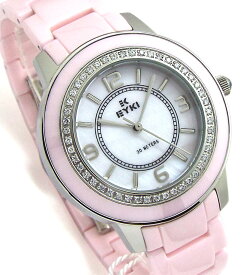 【 さらに10％割引クーポンあり 】レディース 腕時計 セラミック EYKI 天然ピンクシェル文字盤 ピンク シルバー PINK エレガントライン 送料無料