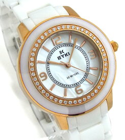 レディース 腕時計 セラミック EYKI 天然ホワイトシェル文字盤 ホワイト ピンクゴールド PG WHITE エレガントライン 送料無料