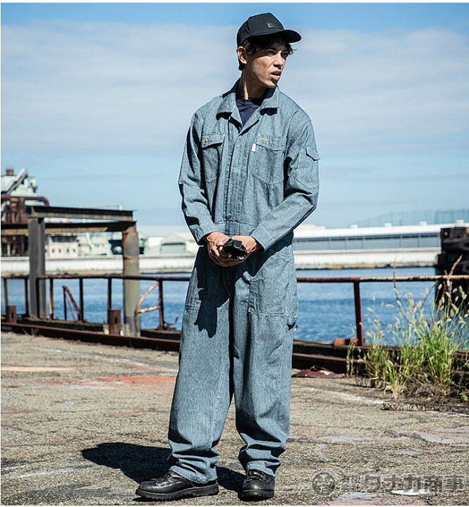 楽天市場 つなぎ 長袖 オールシーズン ヒッコリーつなぎ 作業服 作業着 綿100 洗い加工 長袖つなぎ Ge 105 グレースエンジニアーズ エスケープロダクト ツナギ ヒッコリーストライプ おしゃれ カジュアル 作業用品の服部