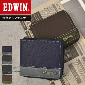 【4/25限定！抽選で最大100％ポイント還元★】二つ折り財布 EDWIN エドウィン メンズ ラウンドファスナー ブランド 小銭入れあり お札入れ カード入れ 中学生 高校生 ギフト プレゼント 薄い 薄型 ショートウォレット サイフ スリム レザー ビジネス 通勤 通学 男子 新社会人