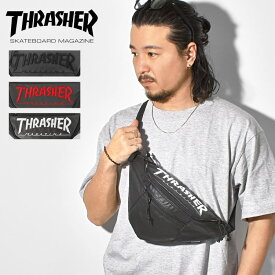 ウエストバッグ メンズ レディース 大容量 撥水 アウトドア THRASHER スラッシャー ブランド ロゴ 刺繍 ブラック THR-145 撥水 シンプル サブバッグ おしゃれ かっこいい 斜め掛け かばん ウエストポーチ ボディバッグ 通勤 通学 中学生 高校生 大学生 学生 大人 防災