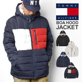 【4/25限定！抽選で最大100％ポイント還元★】ボアジャケット TOMMY HILFIGER アウター メンズ 中綿 ジャケット トミー ヒルフィガー フード付き ブランド 暖かい 防寒 裏ボア ロゴ 上着 冬服 ジャンバー ブルゾン ブラック トリコ グレー シンプル 151ap213 通勤 通学 おし