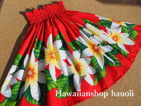 【再入荷】【送料無料】パウスカート【701】ティアレ柄　赤　レッド　ハワイ　ハワイアンファブリック　4ヤード/　フラ　フラダンス　スカート　衣装　プレゼント　にも♪