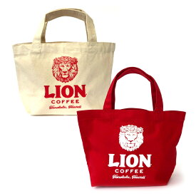 ライオンコーヒー ミニ トートバック（ レッド / ホワイト ）（1個） レディースバッグ メンズ 男女兼用 LION COFFEE ロゴ入り ハワイアン