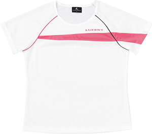 【10/30はポイント10倍】 ルーセント LUCENT テニス Ladies ゲームシャツ 襟なし ホワイト 白 女性用 半袖Tシャツ 吸汗速乾 UVカット 日焼け対策 着替え 試合着 練習着 移動着 トップス XLH2310