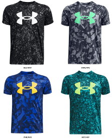 【4/27 10時まで1万円以上で500円OFFクーポン＆Pアップ】 UNDER　ARMOUR アンダーアーマー UA テック ショートスリーブTシャツ ボーイズ キッズ オールオーバープリント ビッグロゴ トップス クルーネック トレーニング 半袖シャツ ランニング 1363278