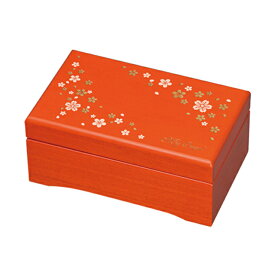 【高音質23弁オルゴール-木製BOX桜柄/オレンジ色/鏡付き】