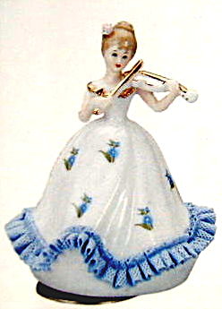 陶器レース人形回転オルゴール(バイオリンを弾く女性) | ハヤック21／オルゴール