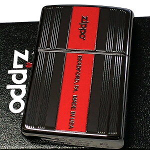 ZIPPO ライター Luxury Line ブラック&レッド ジッポ おしゃれ ブラックニッケル 縦ライン ロゴ 赤黒 かっこいい 彫刻 メンズ レディース ギフト プレゼント