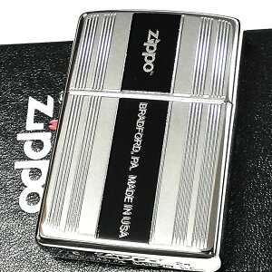 ZIPPO ライター 縦ライン シルバー&ブラック ジッポ Luxury Line おしゃれ 黒銀 ロゴ かっこいい 彫刻 メンズ レディース ギフト プレゼント