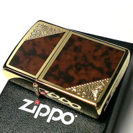 ZIPPO ライター ジッポ ゴールド＆ブラウン クラシック アラベスク 両面加工 マーブル柄 金タンク 動画あ…