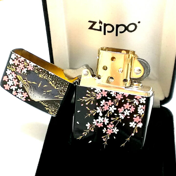 楽天市場】ZIPPO ライター 本金蒔絵 富士桜 伝統工芸 ジッポ 漆塗り 黒  