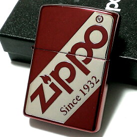 ZIPPO ライター ジッポ ロゴデザイン かっこいい レッド＆シルバー 赤銀 メンズ おしゃれ ギフト プレゼント 動画あり