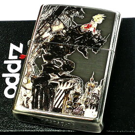 ZIPPO ライター 天野喜孝 街 ジッポ 銀いぶし アンティーク 両面加工 かっこいい 彫刻柄 重厚 おしゃれ ゲーム メンズ ギフト プレゼント