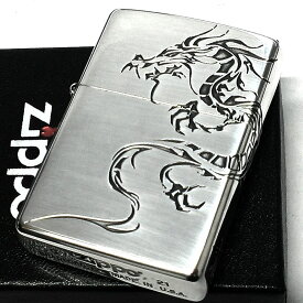 【ポイント5倍】ZIPPO ライター ドラゴンタトゥー ジッポ 龍 シルバー トライバル 2面エッチング 銀燻し仕上げ 竜 かっこいい メンズ プレゼント ギフト