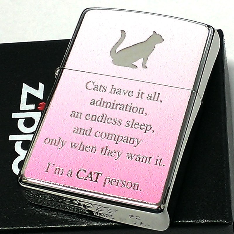 ZIPPO ライター ねこ メッセージキャット ピンク シルバー ジッポ 猫 かわいい おしゃれ ジッポー ネコ 可愛い 女性 レディース メンズ  ギフト プレゼント | Zippoタバコケース 喫煙具のハヤミ